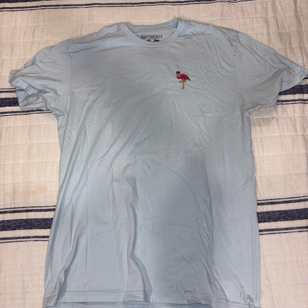 Riot Society Light Blue T-Shirt with Flamingo